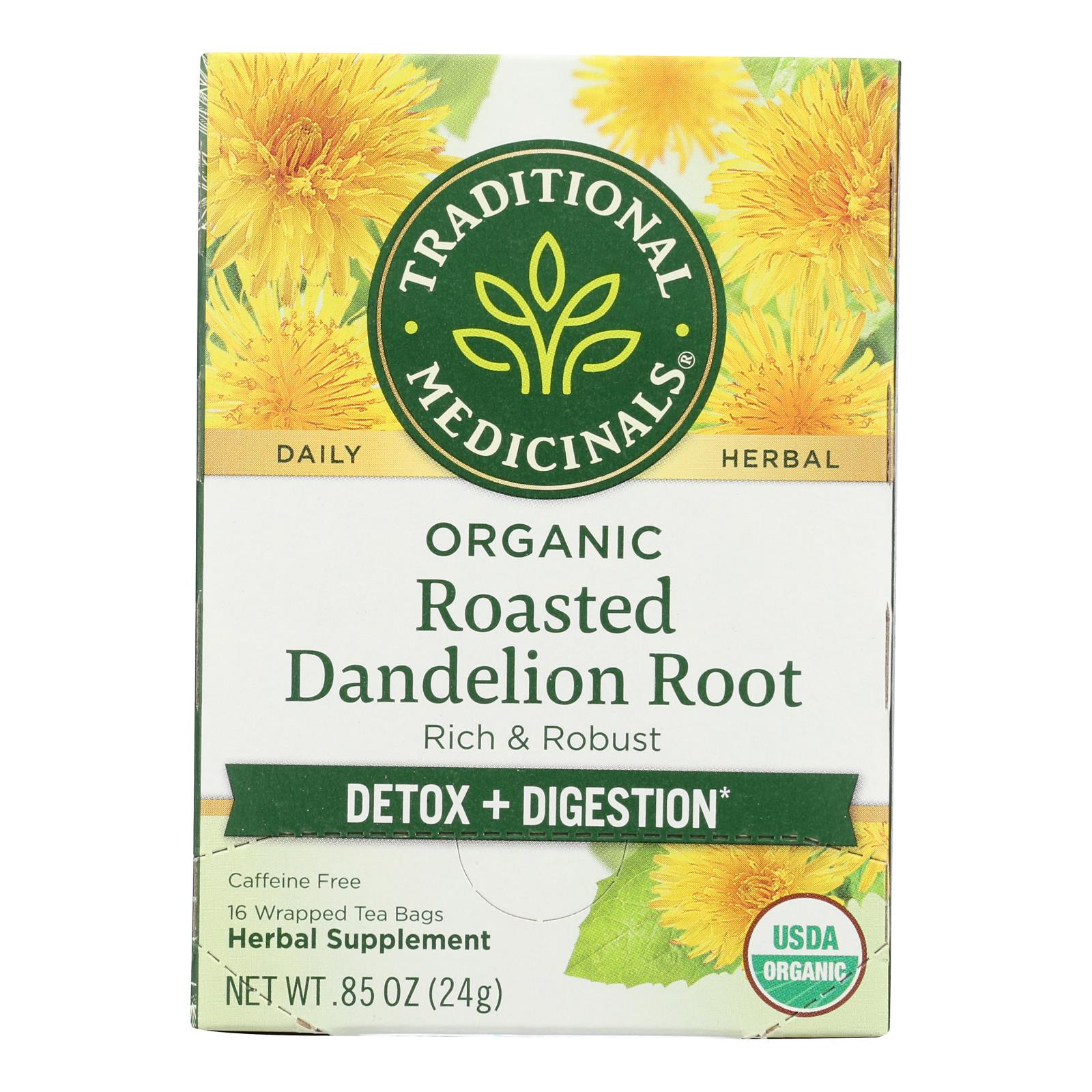 Traditional Medicinals Organic Roasted Dandelion Root Tea - Caffeine Free - 16 Bags | Detox & Liver Support