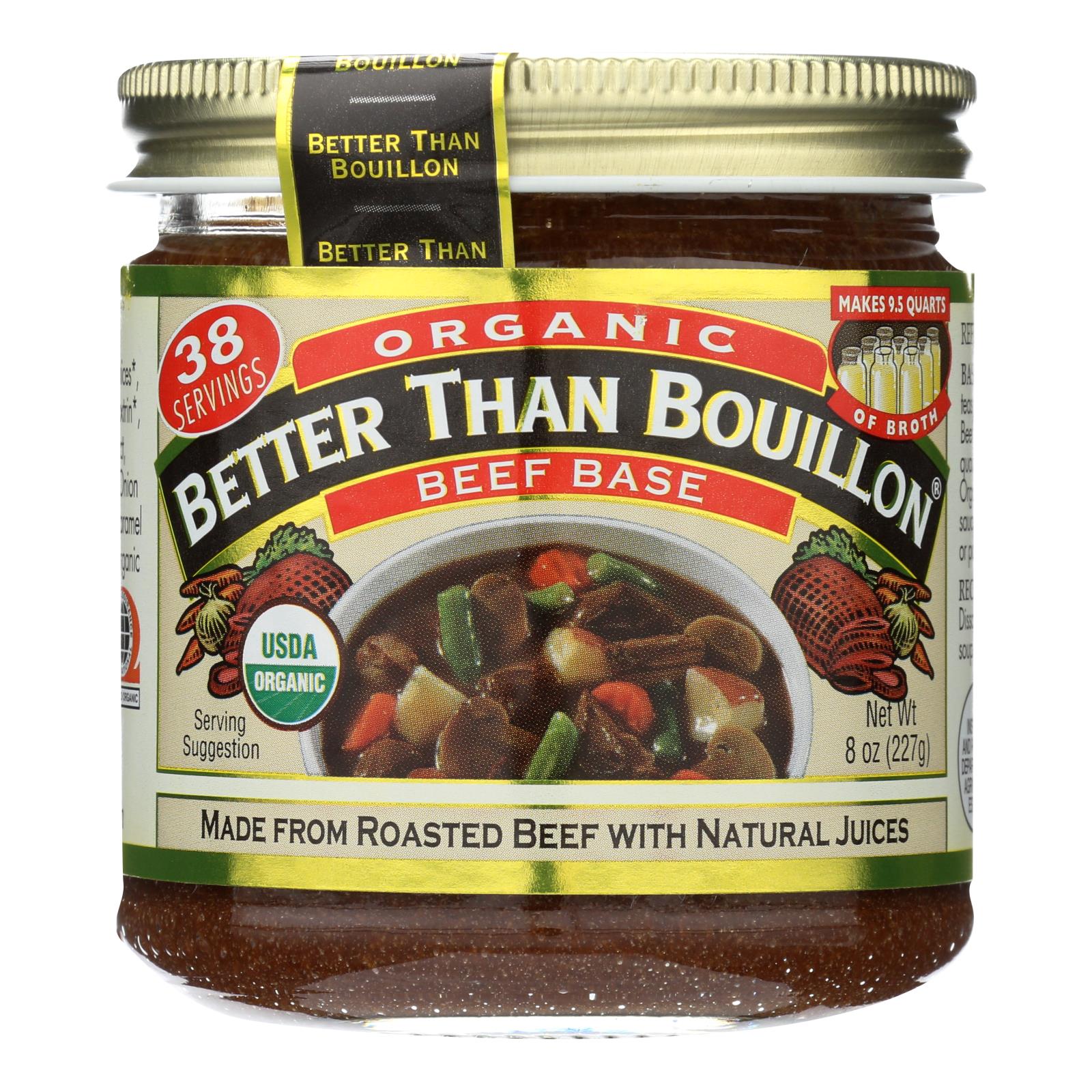 Better Than Bouillon Organic Beef Base, 8 oz Jars (Pack of 6) - Rich Flavor Concentrate