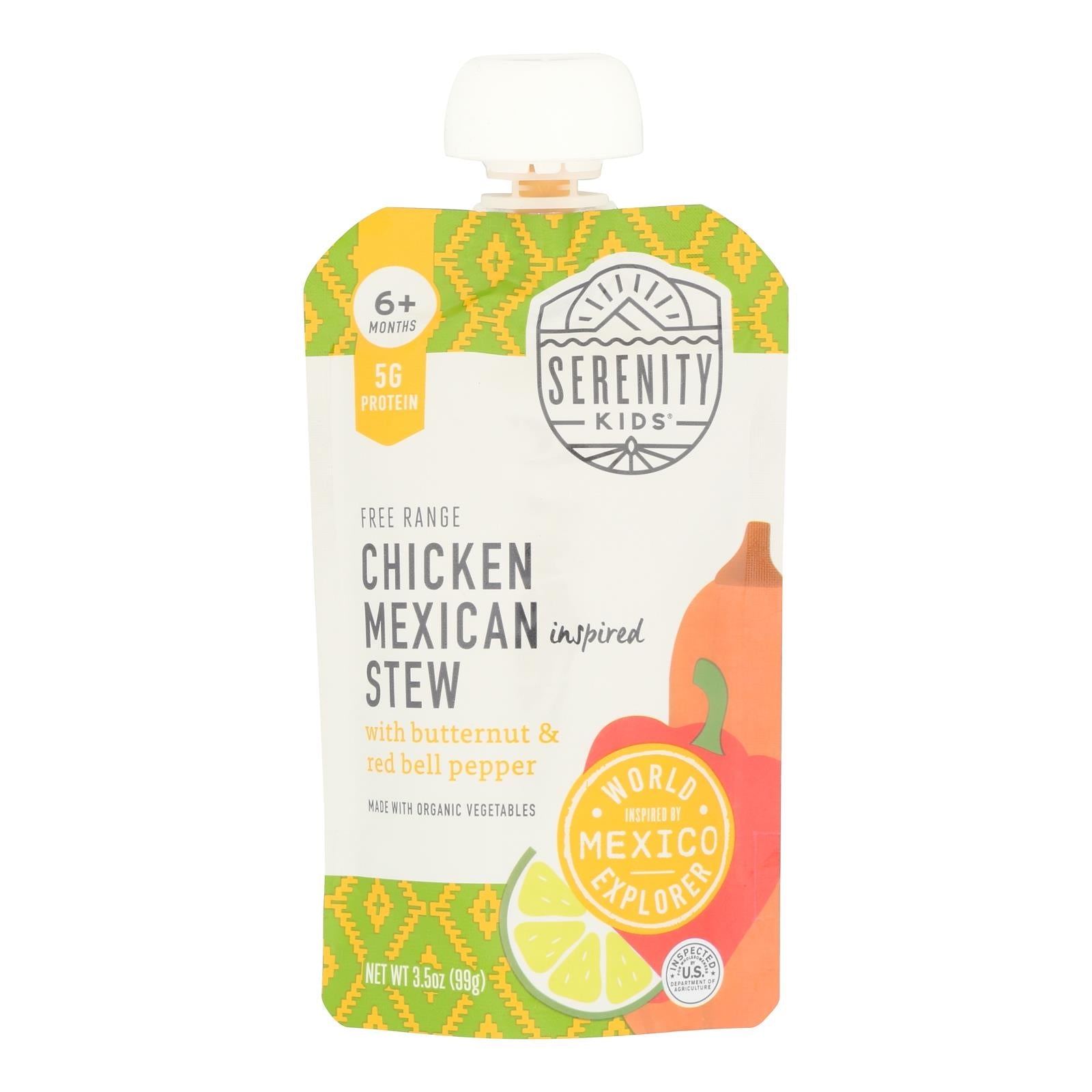 Serenity Kids Mexican Chicken Stew with Vegetables - 6 Pouches of 3.5 oz - Baby Food