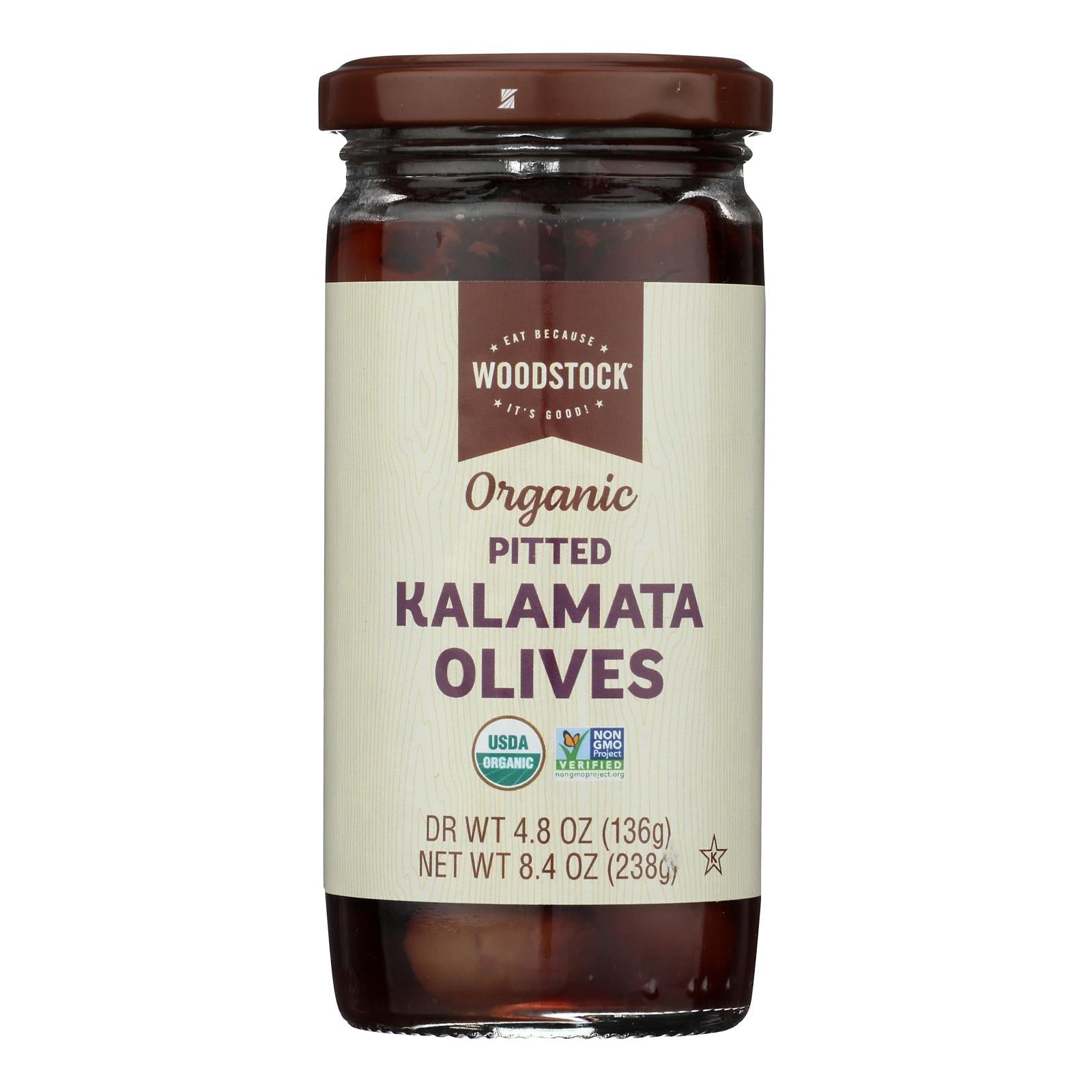 Woodstock Olivs Organic Kalamata Pitted Olives, 8.4 oz, (Pack of 12)