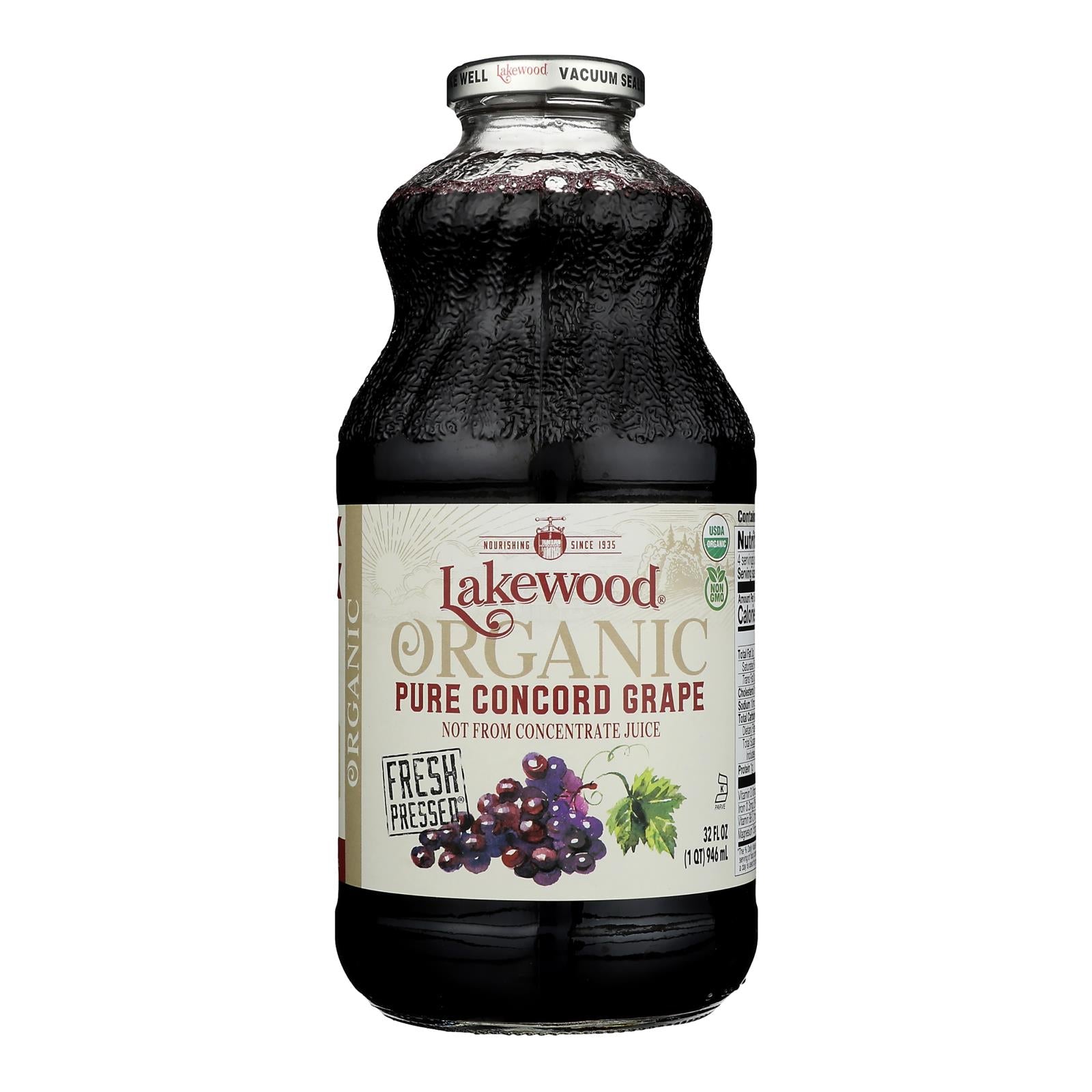 Lakewood Organic Concord Grape Juice, 32 Fl Oz  - Pack of 6