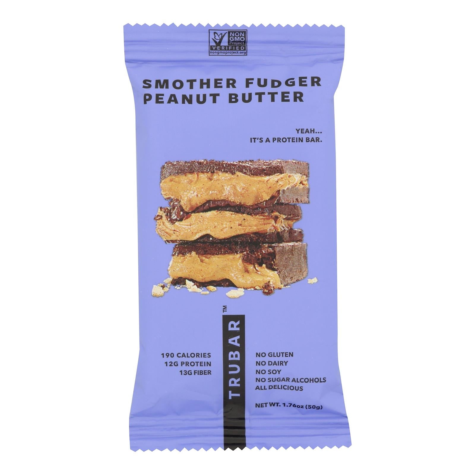 Trubar Bar Fudge Peanut Butter - 1.76 Oz, 12 Count - Protein Snack Bars