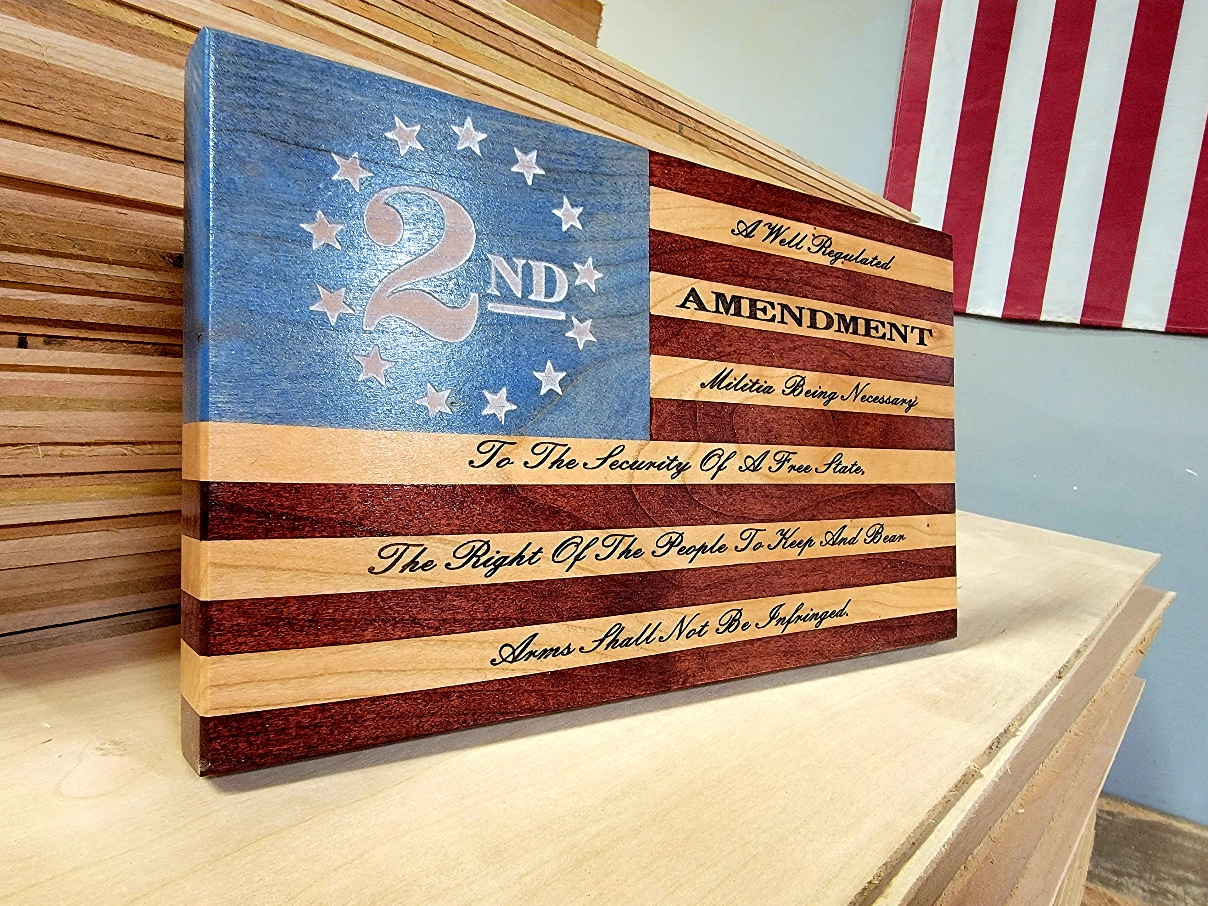 American Grains 2A Handcrafted Wooden Desktop Flag – Made by U.S. Veterans