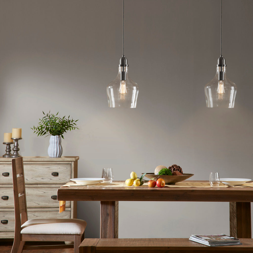 Bell Glass Pendant Light – Gold, Bronze or Silver Metal Base, Clear Glass Shade & Adjustable Cord | 9" Dia
