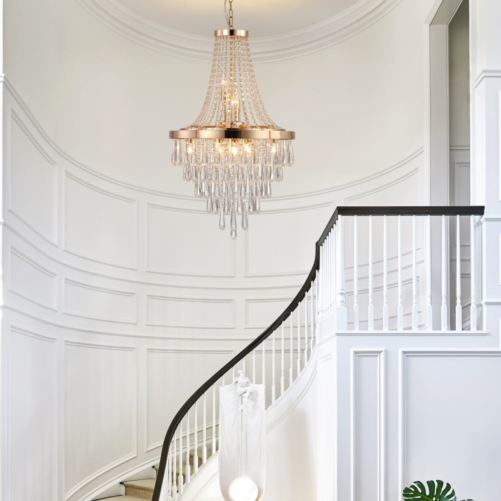 20" K9 Crystal Chandelier | 11-Light Modern Pendant with Adjustable Height 33"–71" — Chrome or Gold, Living Room, Dining Room & Staircase