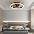 20" Flush Mount Ceiling Fan with LED Light – Crystal Ring Design, Remote Control & Dimmable 3CCT | Bedroom & Living Room