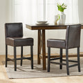 26" Brown Leather Counter Stools with Ergonomic Back | Set of 2 Bonded Leather Kitchen Island Stools — Rubberwood Legs
