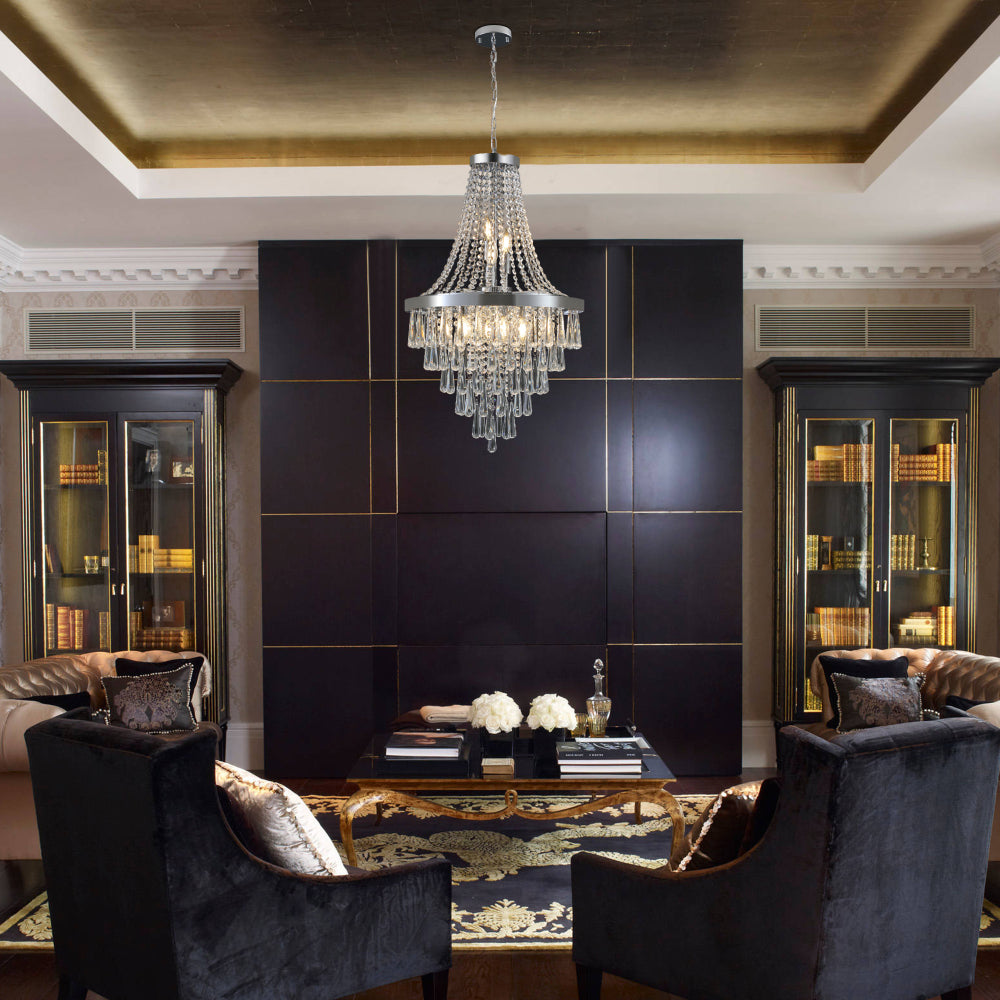 20" K9 Crystal Chandelier | 11-Light Modern Pendant with Adjustable Height 33"–71" — Chrome or Gold, Living Room, Dining Room & Staircase