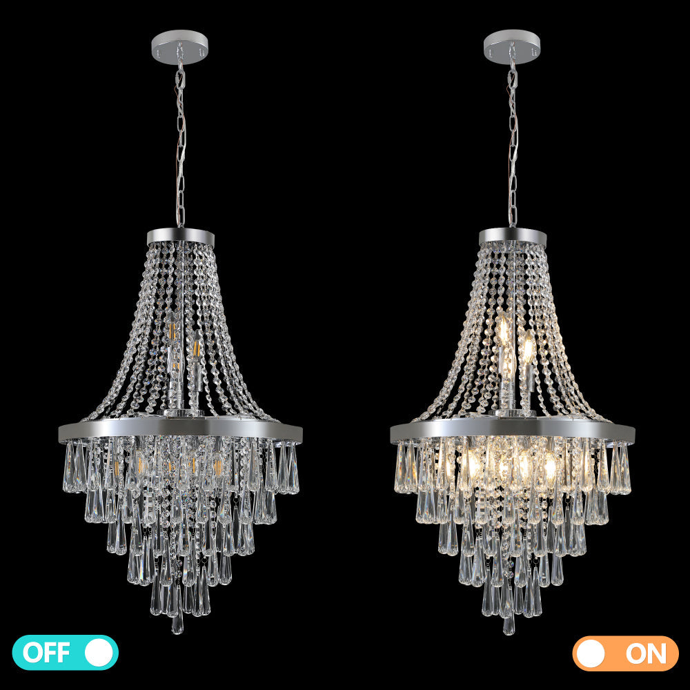 20" K9 Crystal Chandelier | 11-Light Modern Pendant with Adjustable Height 33"–71" — Chrome or Gold, Living Room, Dining Room & Staircase