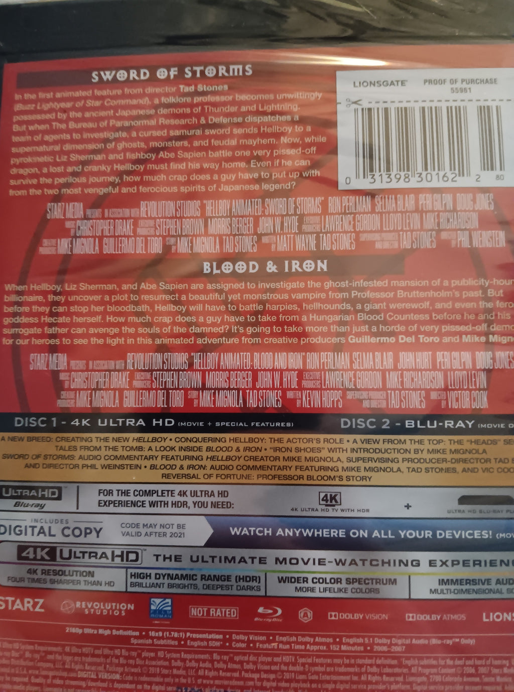 Hellboy Animated Sword of Storms + Blood and Iron [4K ULTRA HD BLU-RAY + DOWNLOAD CODE]