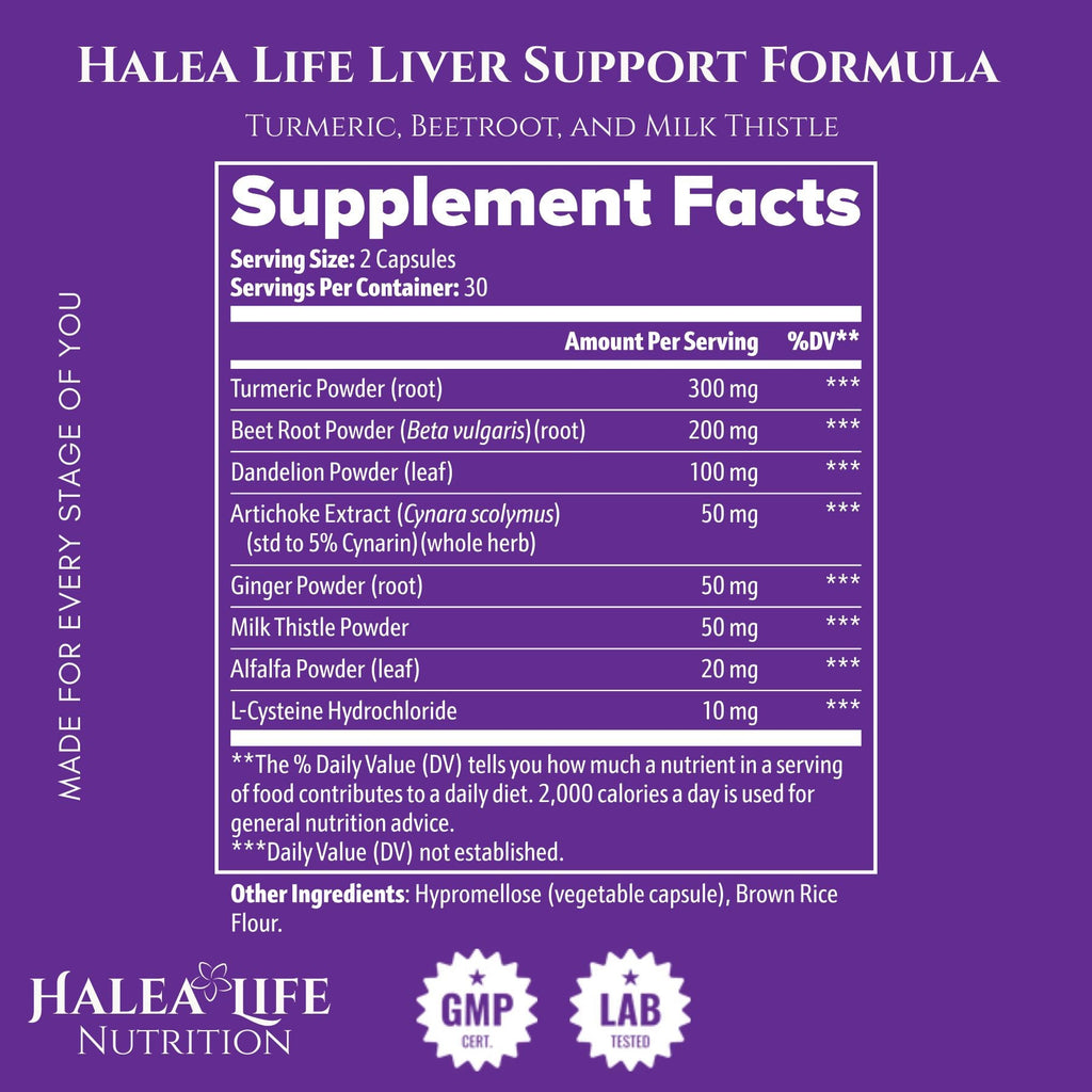 Liver Support Capsules – Turmeric, Milk Thistle, Artichoke Extract 5% Cynarin, Dandelion, Beet Root, L-Cysteine, 30 Servings