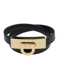 Ferragamo Women Double Wrap 'Gancini' Black Leather Bracelet For Women