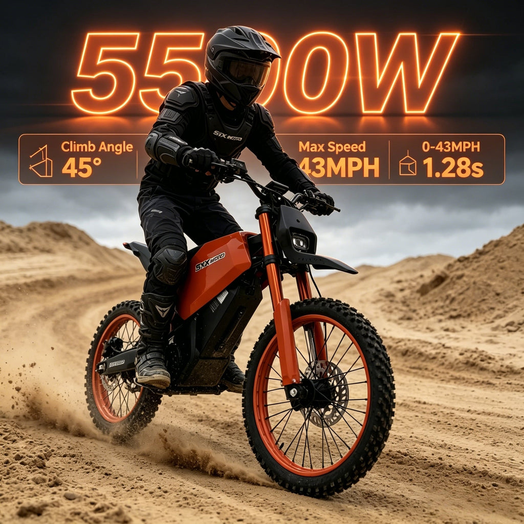 SYX MOTO SPRK Electric Dirt Bike | 5500W Peak, 43MPH High Speed Off-Road Trail Motorcycle (60V 27Ah)