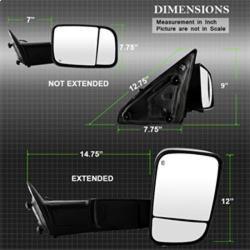 SPYDER Xtune Dodge Ram 1500 09-12 Power Heated Adjust Mirror Black HoUSing Right MIR-DRAM09S-PWH-R 9935602