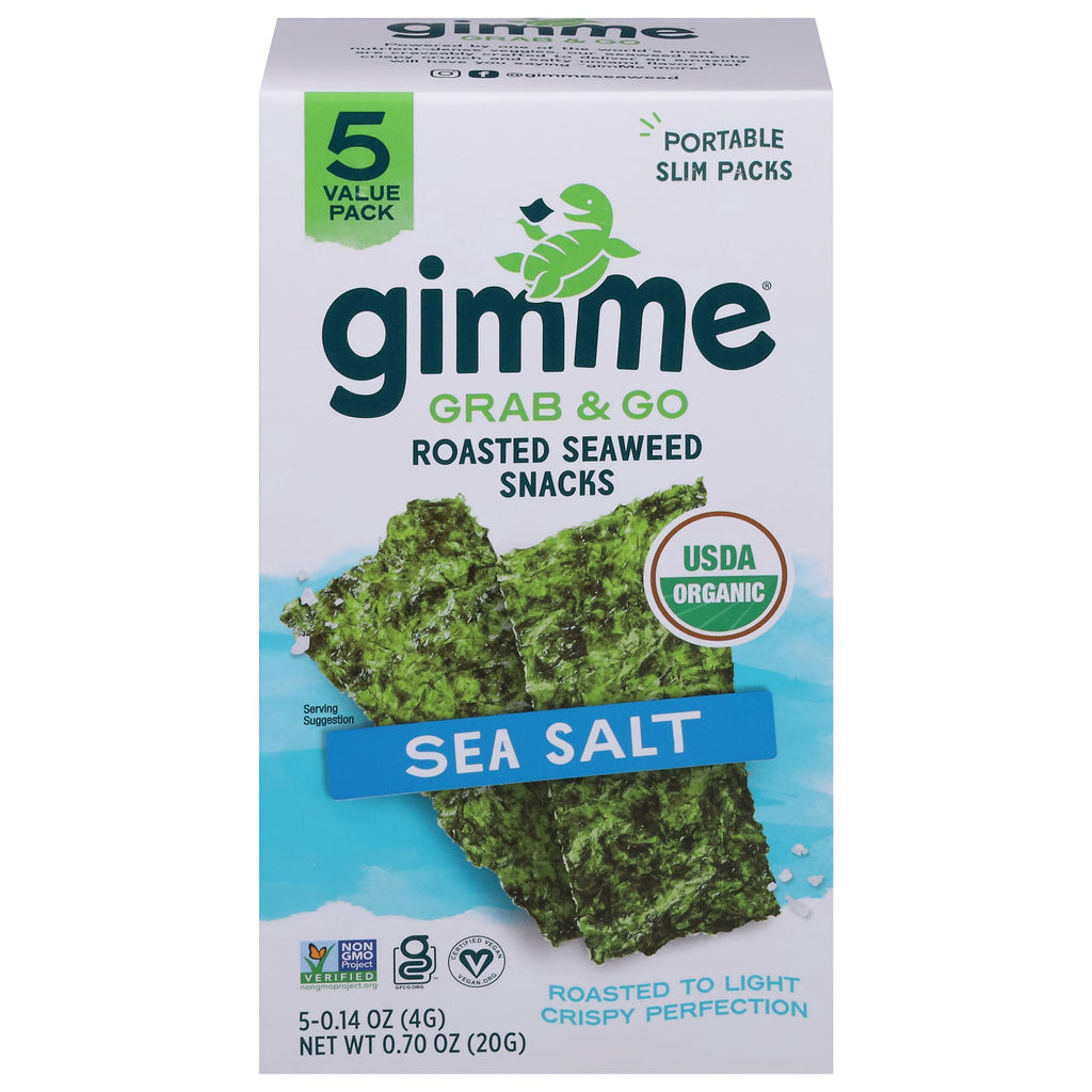 Gimme Organic Roasted Seaweed Snacks, Original Sea Salt, 0.14 oz, 5-Pack, Case of 6