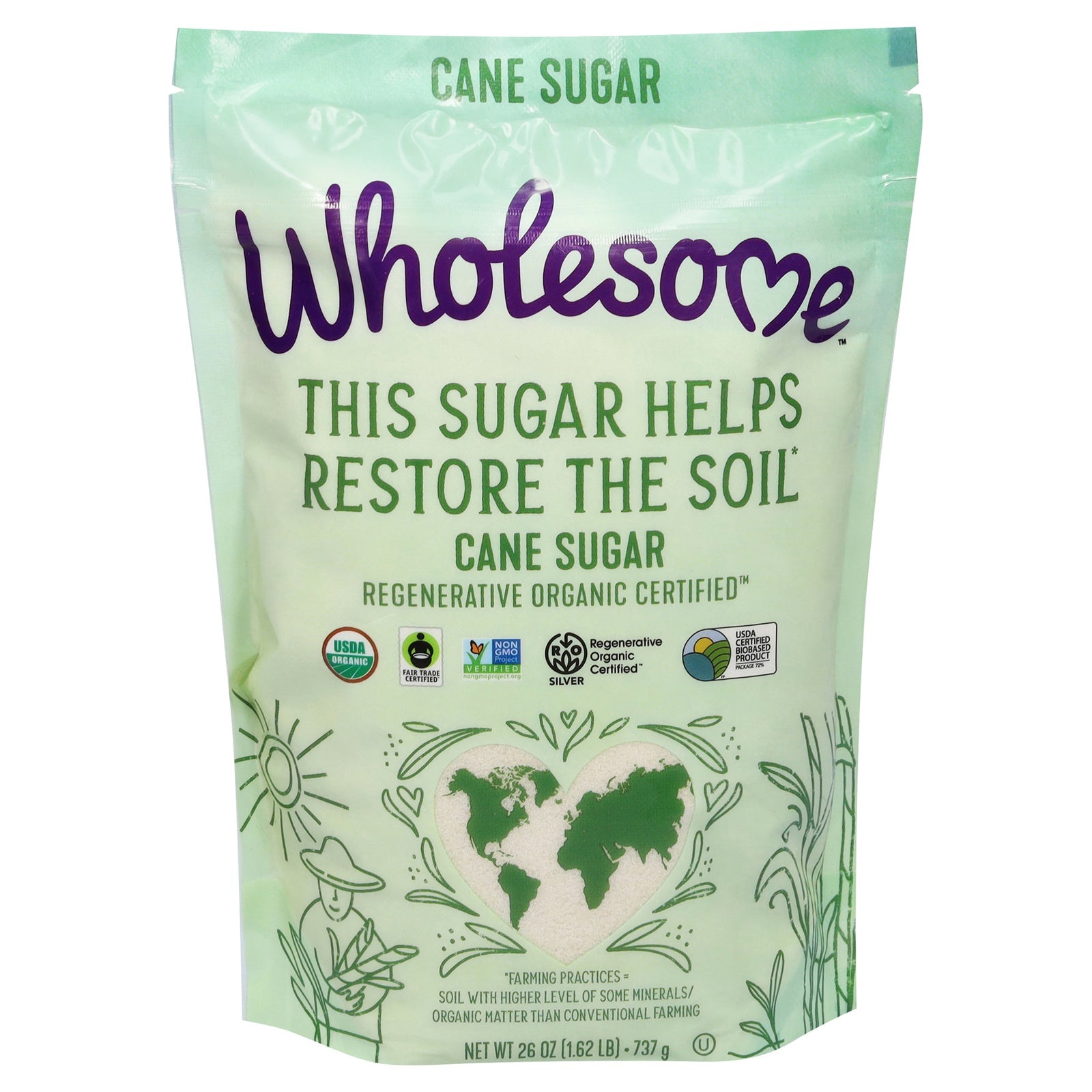 Wholesome Organic Sugar, Organic Cane, Regenerative, 26 oz, 12-Count Case