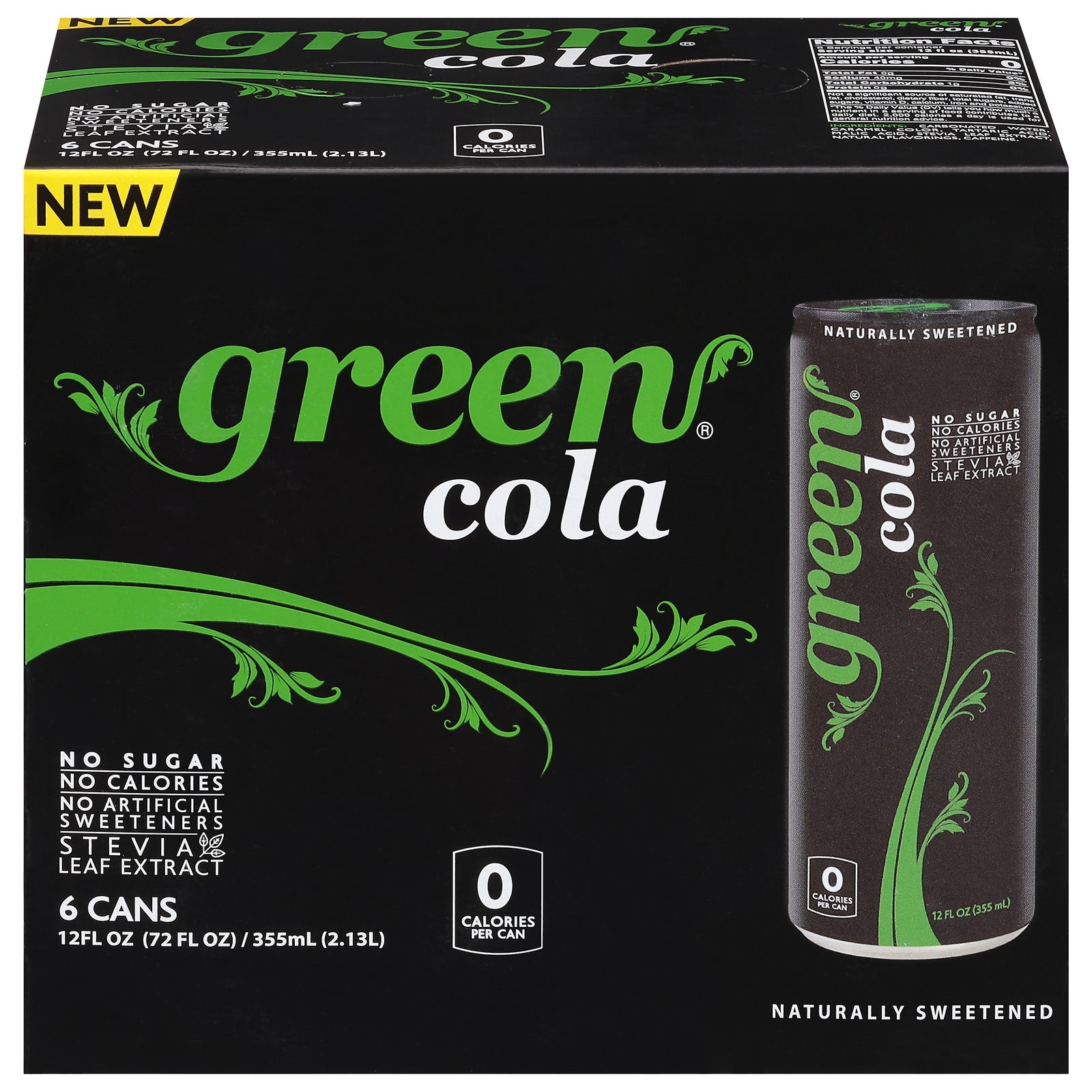 Green Cola - 6 Pack of 12 fl oz  - Zero Sugar Natural Flavors