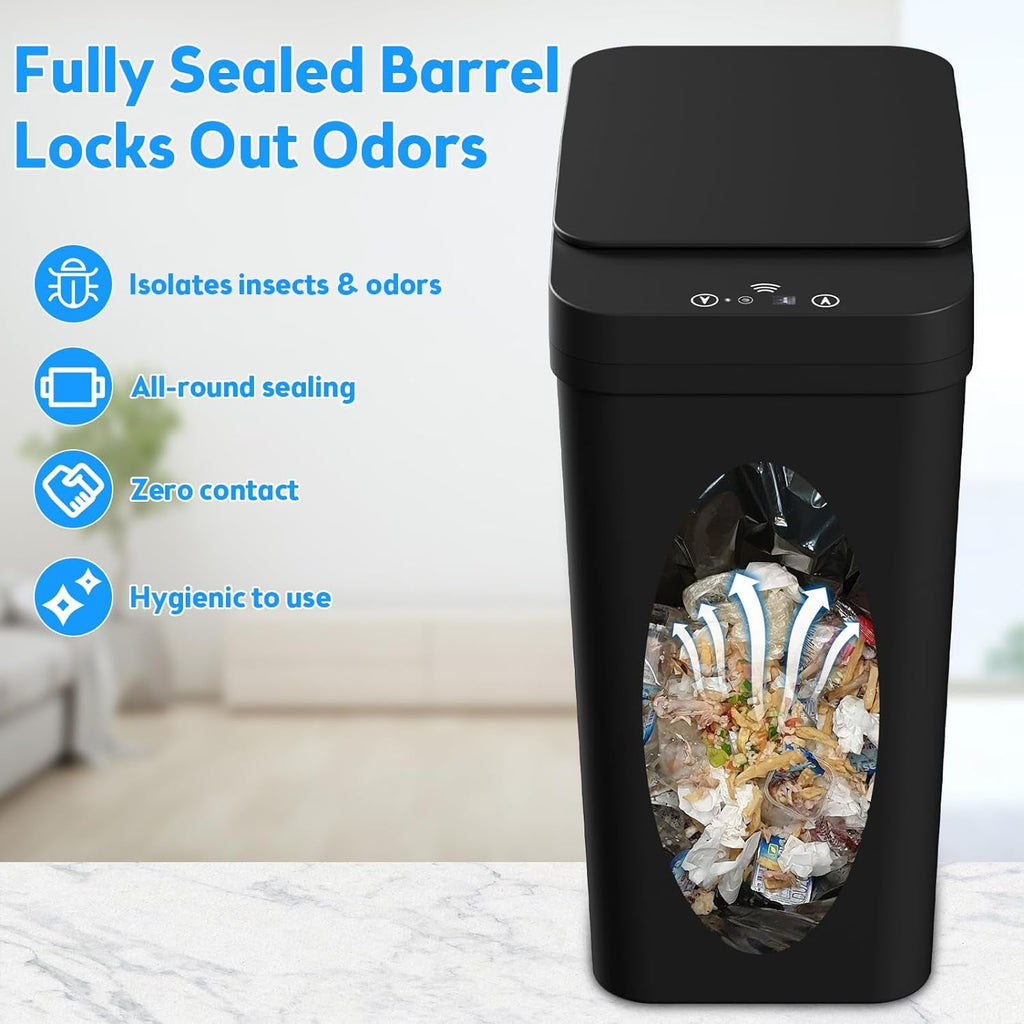 Bathroom Trash Can with Lid, 2 Pack 4 & 2.2 Gallon Automatic Touchless Garbage Can, Small Motion Sensor Smart Trash Can, Slim Waterproof Trash Bin for Bedroom, Bathroom, Office, Living Room (Black)