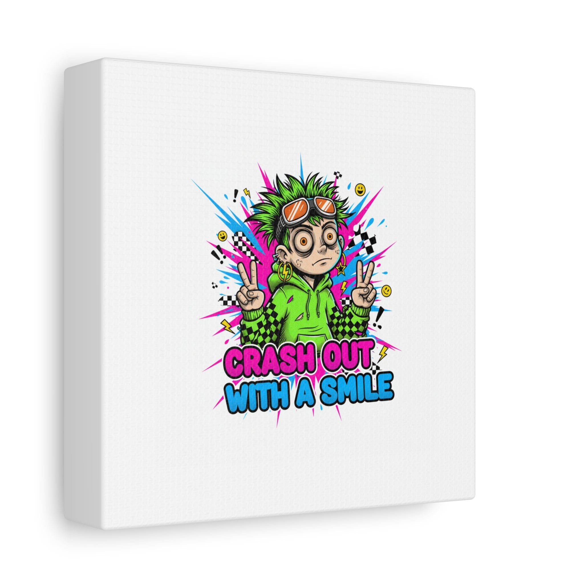Crash Out With a Smile Canvas Print | Neon Skate Graffiti, Meme Meltdown Art