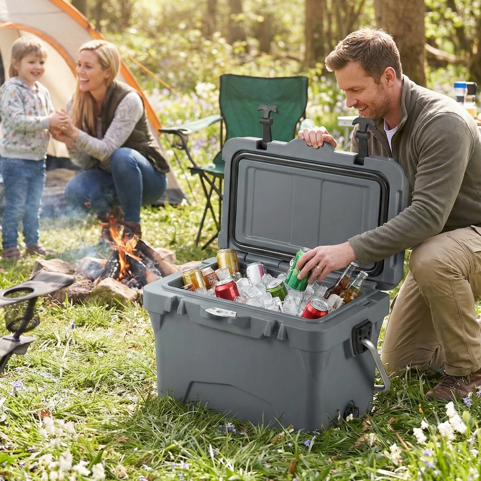 20 Quart Portable Hard Cooler with Built-in Ruler and Bottle