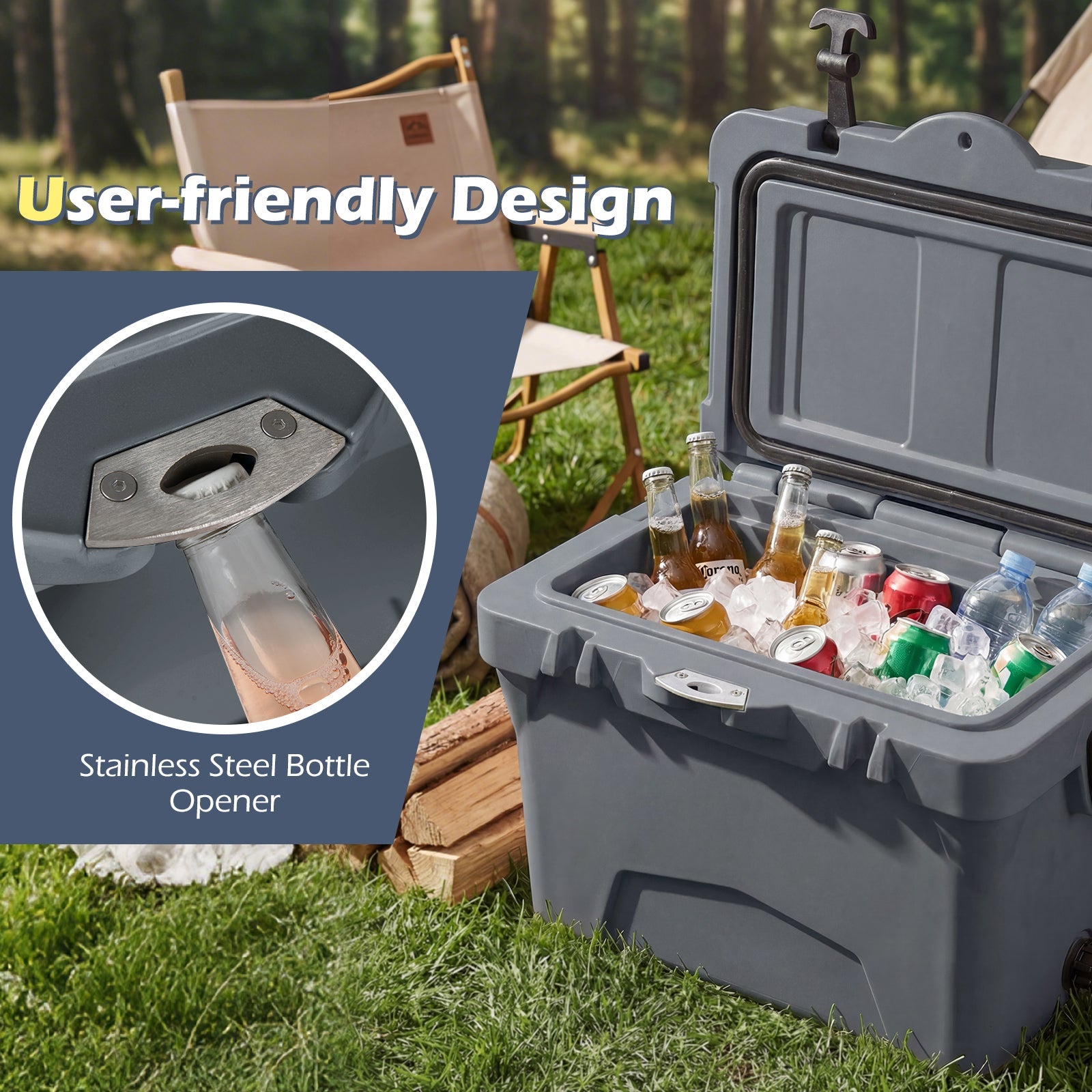 20 Quart Portable Hard Cooler with Built-in Ruler and Bottle