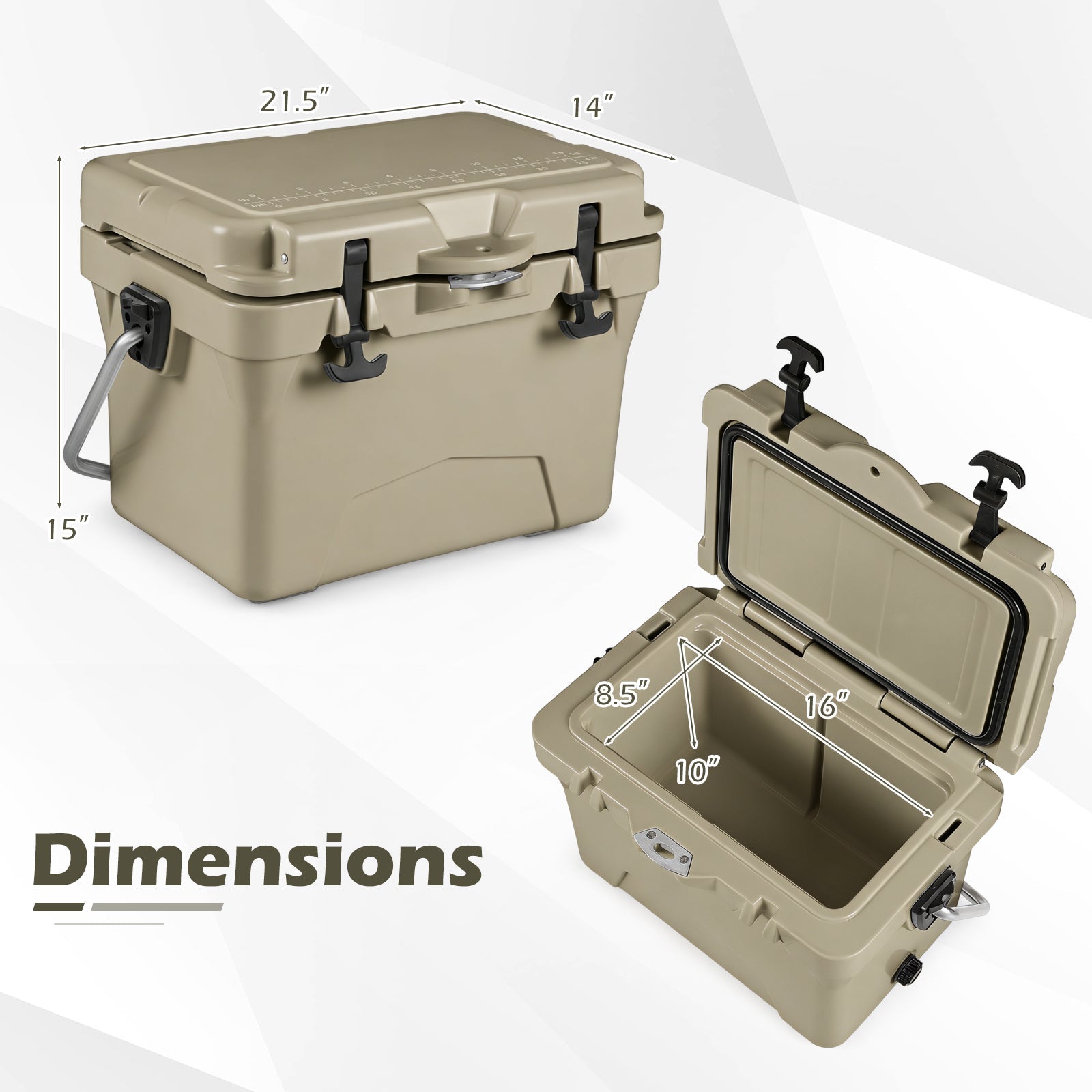 20 Quart Portable Hard Cooler with Built-in Ruler and Bottle