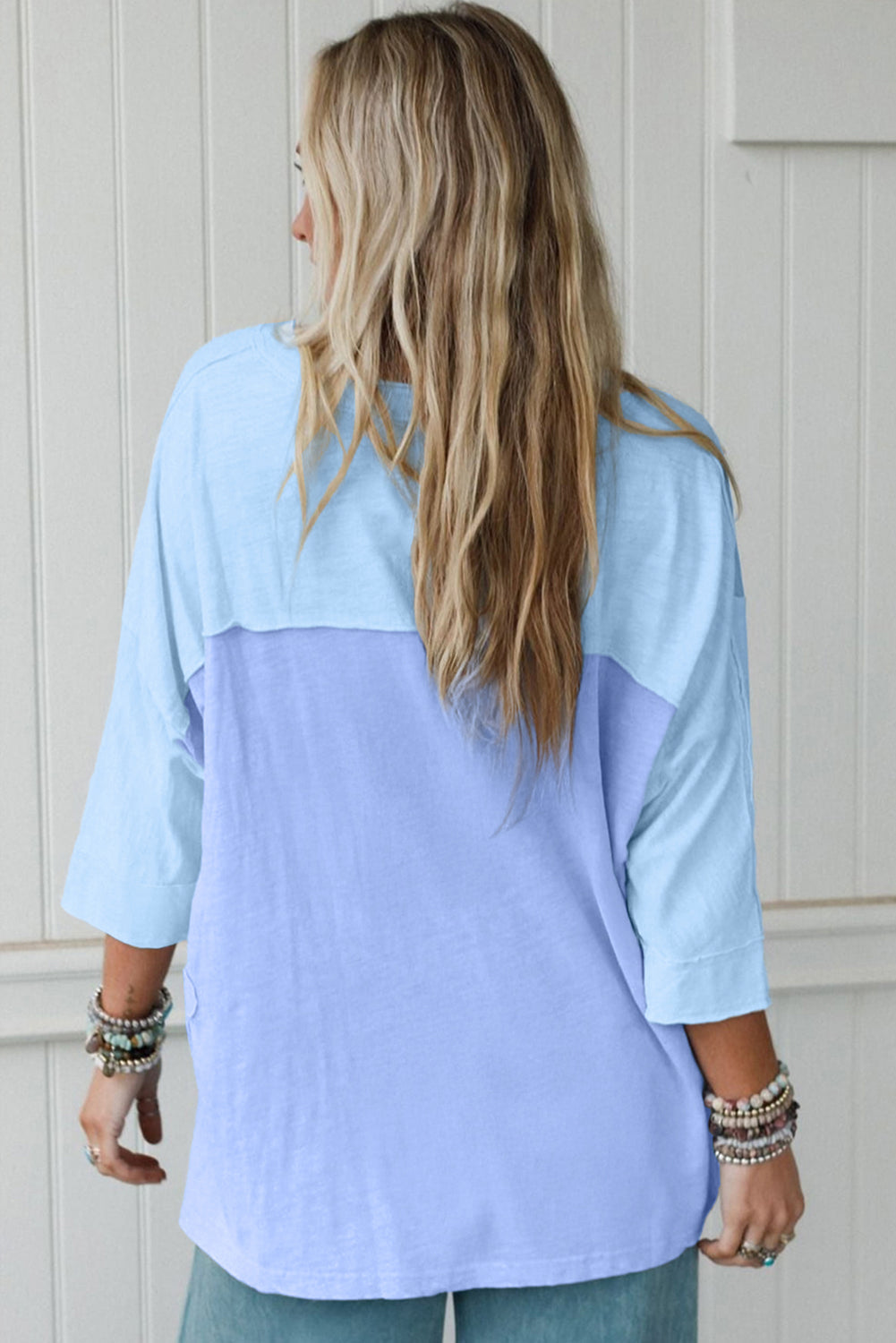 Green Flower Patched Exposed Seam Bracelet Sleeve Oversized T Shirt
