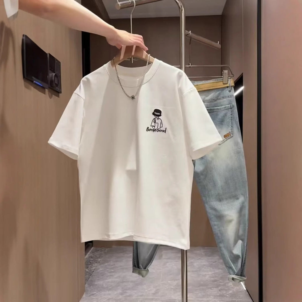 Brand Short Sleeve Ins 100 Cotton Coat Summer Men's Printed T-shirt Trendy Men And Women All-matching Crew Neck T-shirt Men