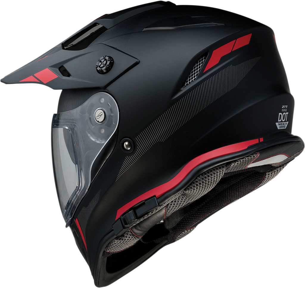 Z1R, Z1R Range Helmet - Uptake Black/Red, Small - Versatile Motorcycle Helmet with Drop-Down Sun Visor and Removable Lining