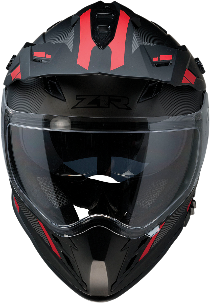 Z1R, Z1R Range Helmet - Uptake Black/Red, Small - Versatile Motorcycle Helmet with Drop-Down Sun Visor and Removable Lining