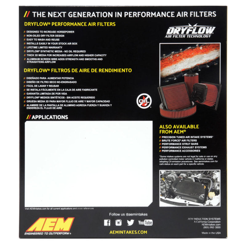 AEM Induction AEM 19-20 Subaru WRX STI 2.5L DryFlow Air Filter 28-50092
