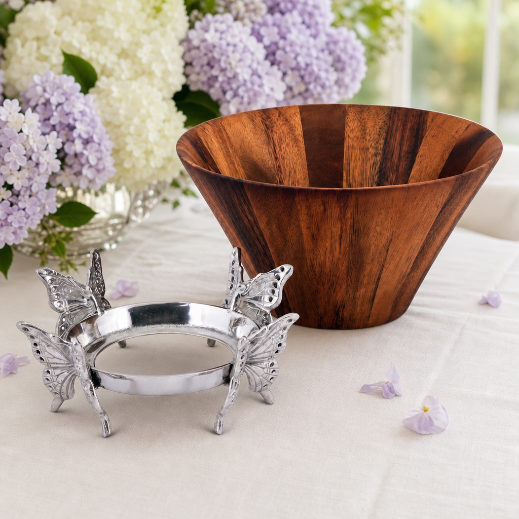 Butterfly Wood Tall Salad Bowl