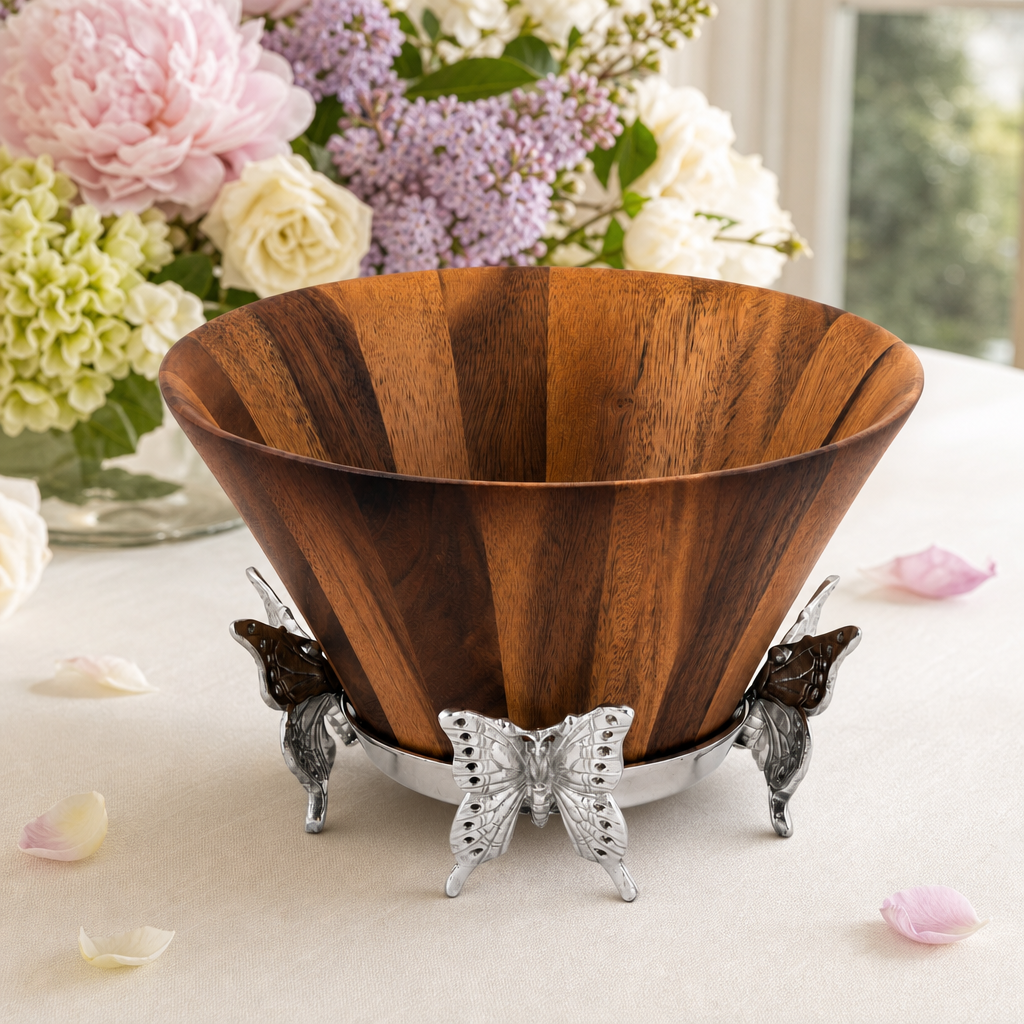Butterfly Wood Tall Salad Bowl