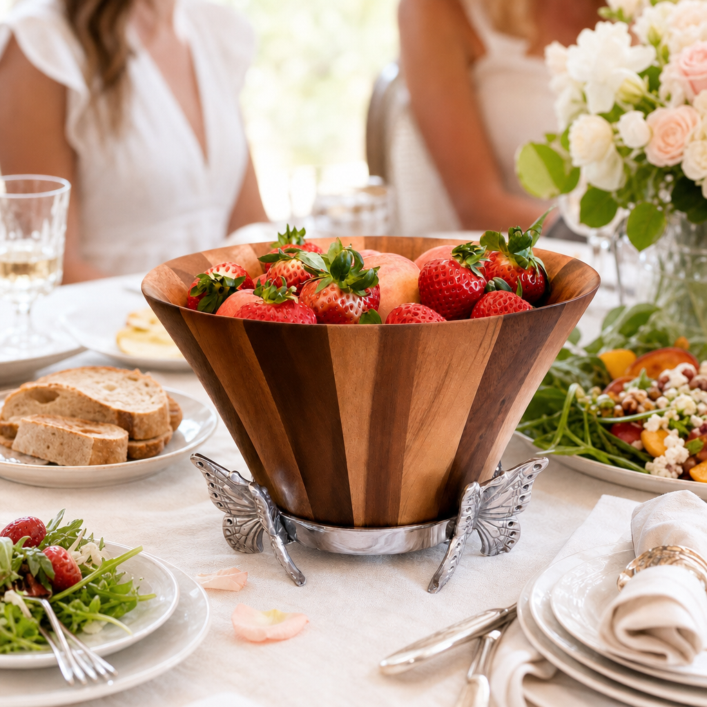 Butterfly Wood Tall Salad Bowl