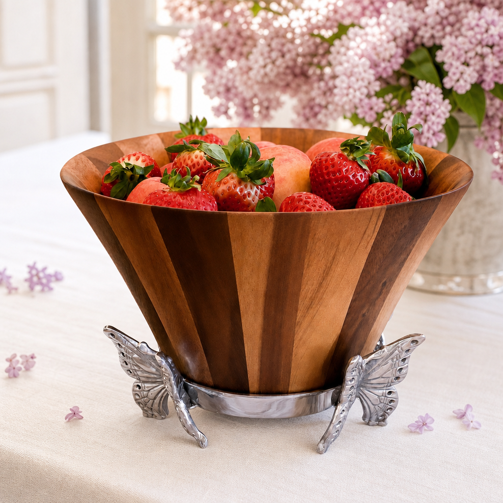 Butterfly Wood Tall Salad Bowl