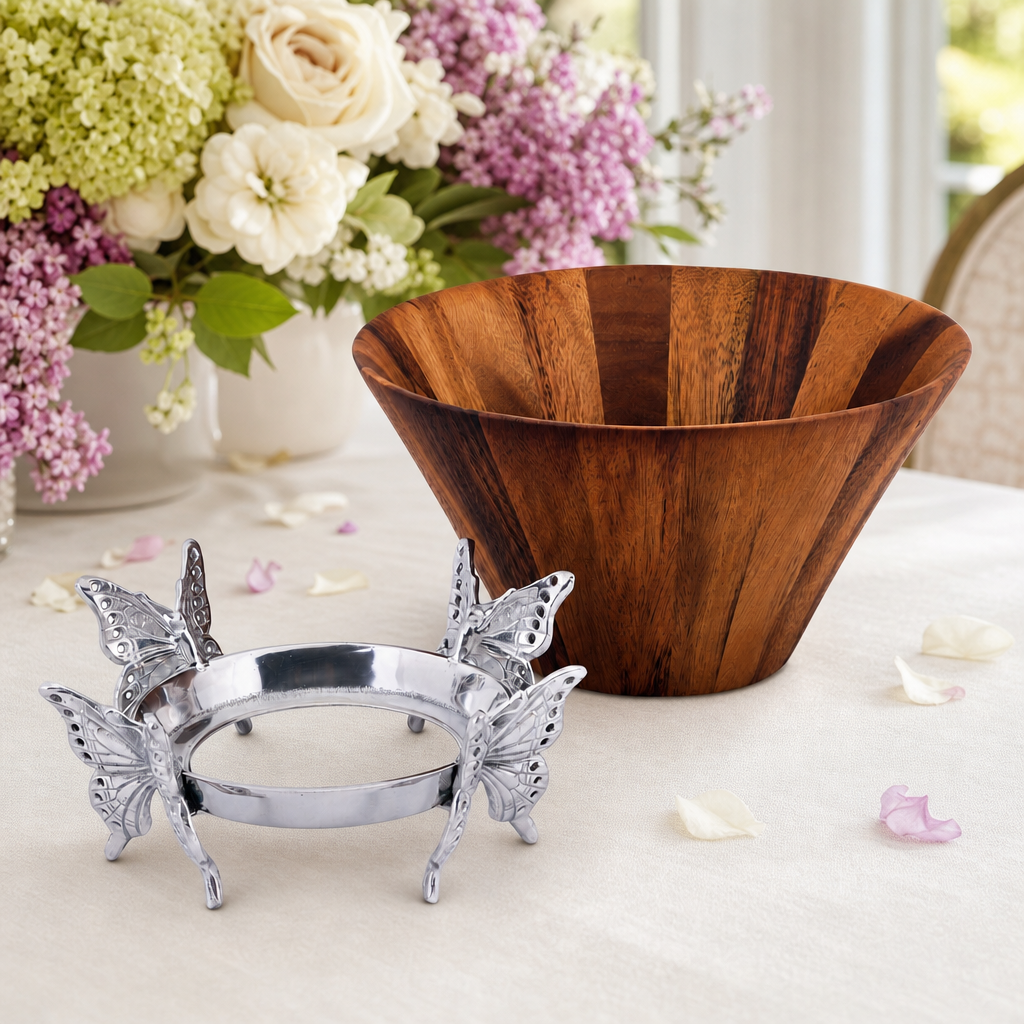 Butterfly Wood Tall Salad Bowl