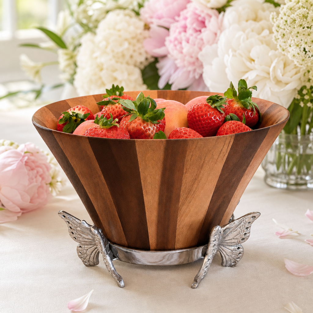 Butterfly Wood Tall Salad Bowl