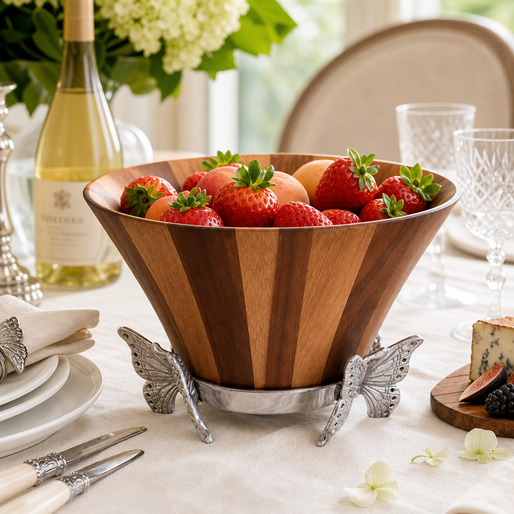 Butterfly Wood Tall Salad Bowl