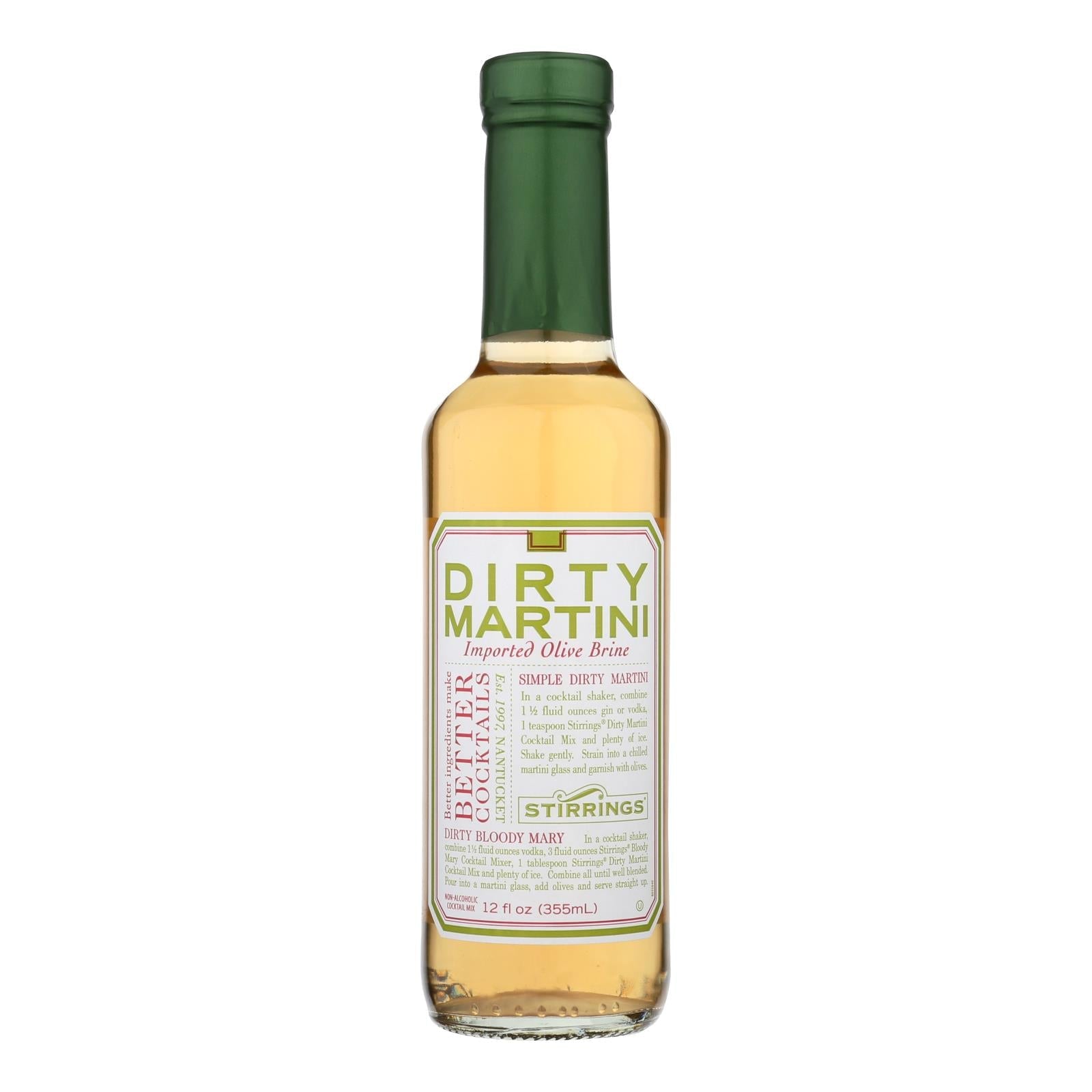 Stirrings Dirty Martini Mix 12 oz – All-Natural Olive Brine Cocktail Mixer (Case of 6)