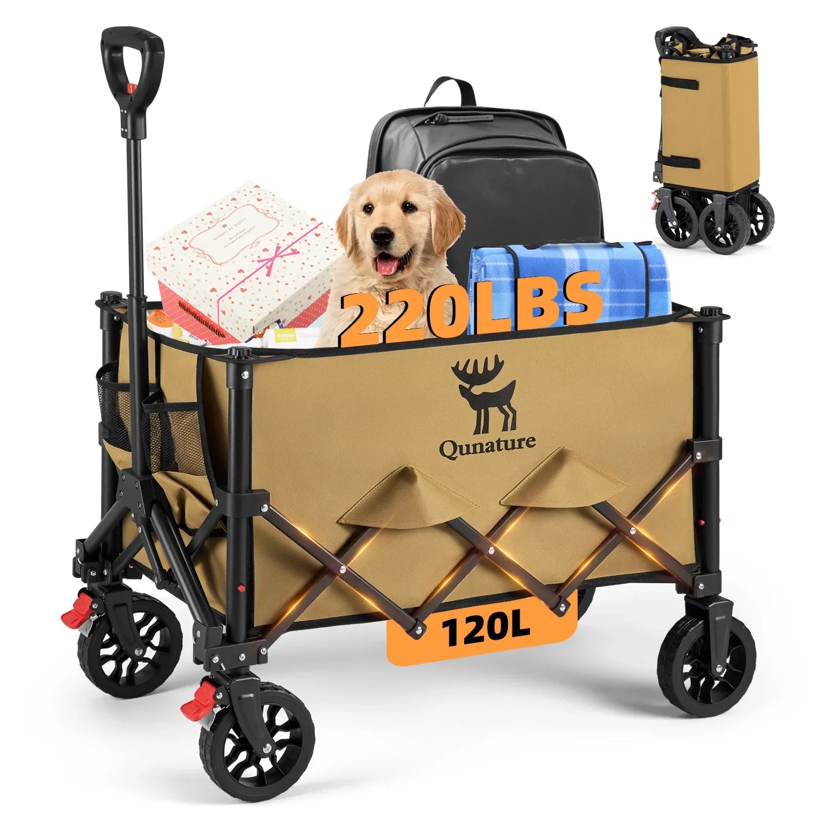 220lbs Foldable Utility Wagon with 360° Swivel Wheels - PhishStones Products