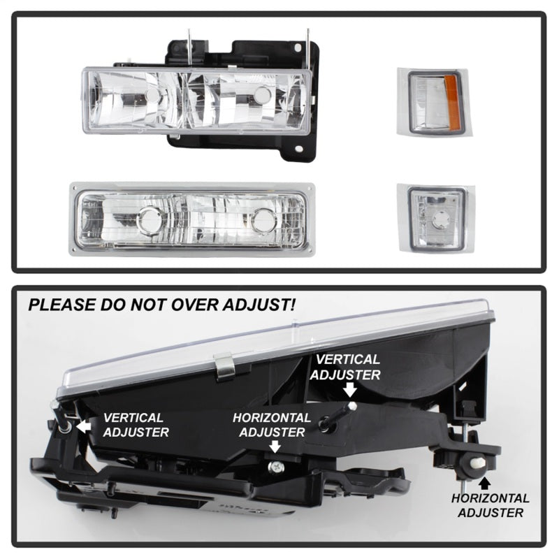 SPYDER Xtune Chevy Suburban 94-98 Headlights w/ Corner & Parking Lights 8pcs Chrome HD-JH-CCK88-AM-C-SET 5069535