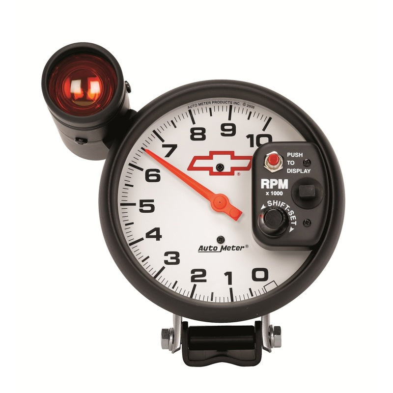 AutoMeter 5in (127mm) Pedestal Tachometer, 0-10,000 RPM, Chevy Red Bowtie 5899-00406