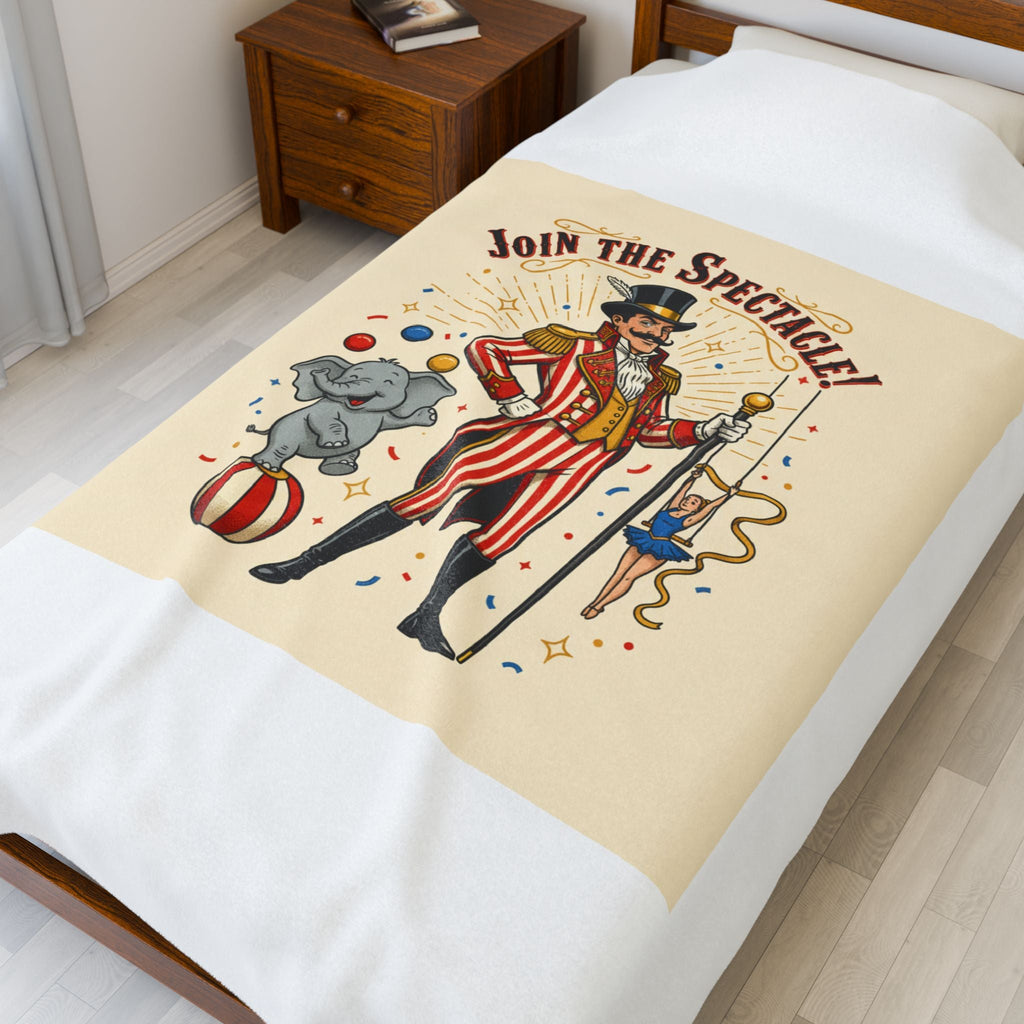 Join the Spectacle! Circus Ringmaster Velveteen Blanket | Vintage Carnival Design, Camp Circus Aesthetic