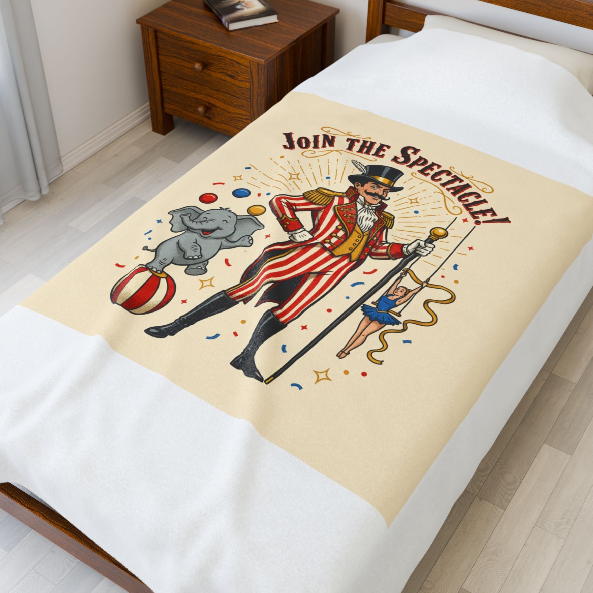 Join the Spectacle! Circus Ringmaster Velveteen Blanket | Vintage Carnival Design, Camp Circus Aesthetic