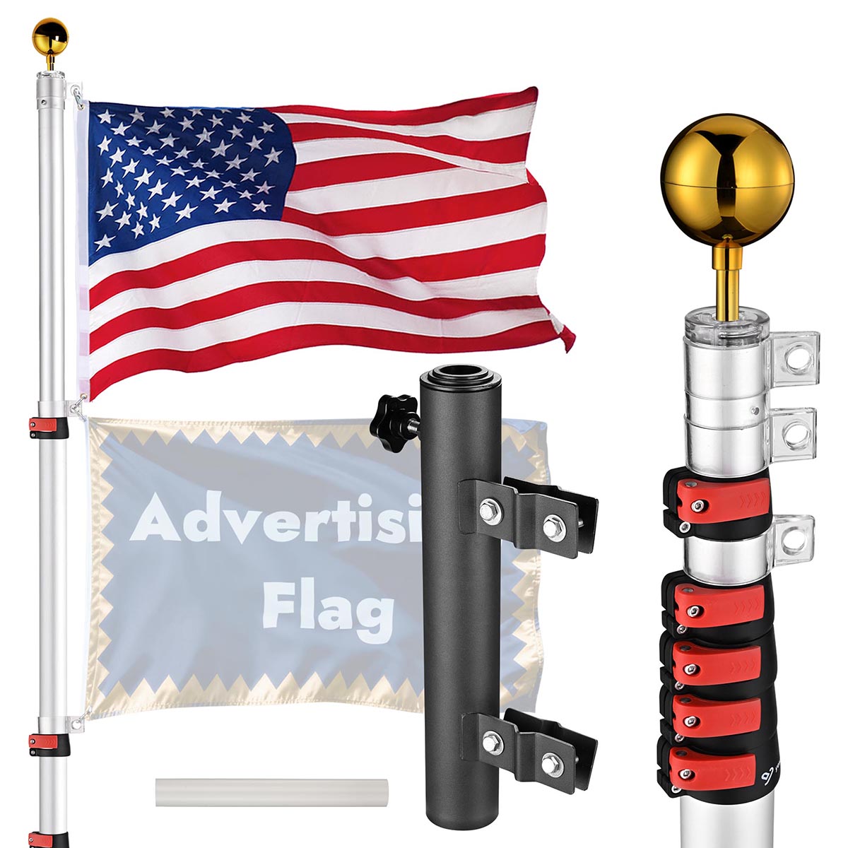 Yescom 20ft Banner Poles for Event, Grand Opening, Promo(Mount Included)