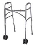 Bariatric Folding Walker with Wheels, 600 lb Capacity, Two-Button Release
