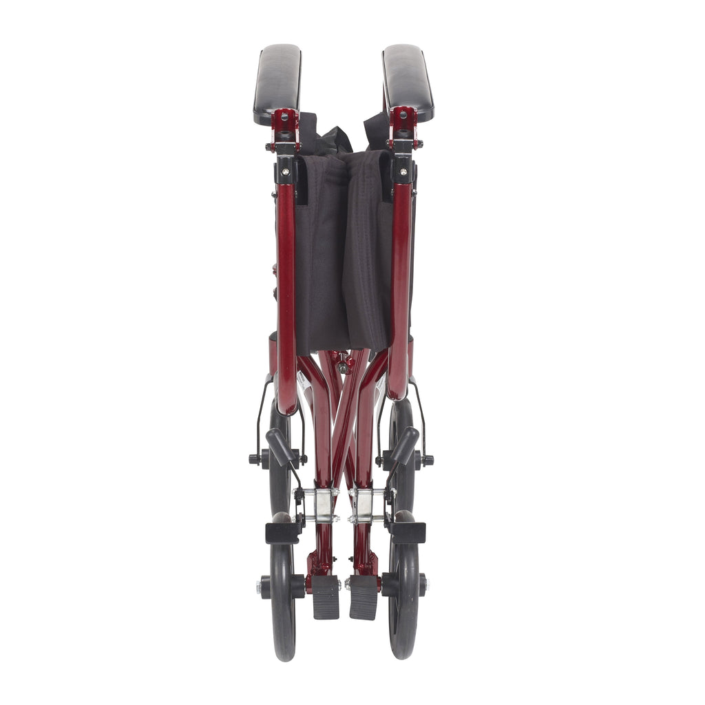 Lightweight Red Transport Wheelchair, 19" Seat, Foldable, 300 lbs Capacity