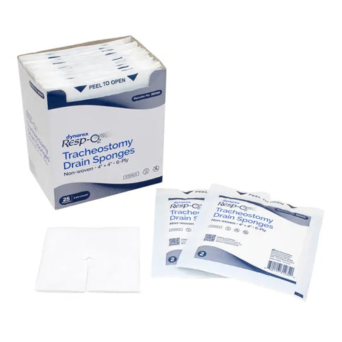 Sterile Non-Woven Drain Sponge 4x4, 6-Ply, 50 Sponges Total - Pre-Cut T-Shape for Trach, IV, and Catheter Care