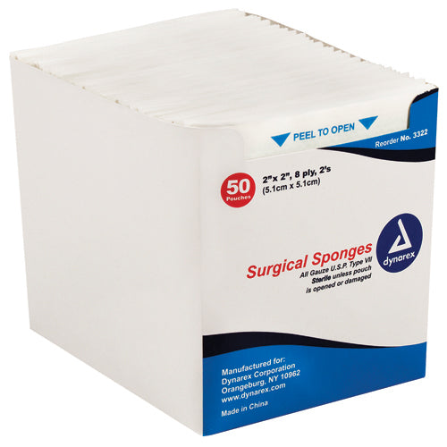 Sterile Gauze Sponges 2x2, 8-Ply, 50x2-Packs - Highly Absorbent Wound Care