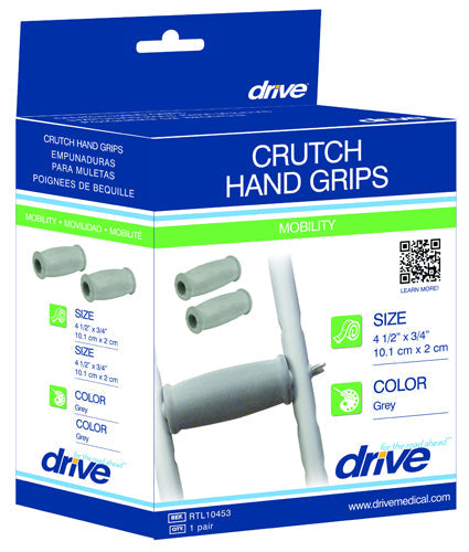 Crutch Grips - Soft, Washable, Closed-Style Hand Pads - Grey (Pair)